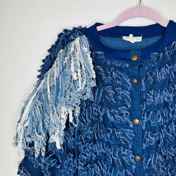 Rare Vintage Fringed Denim Shag Jacket Size Large - Picture 5 of 6